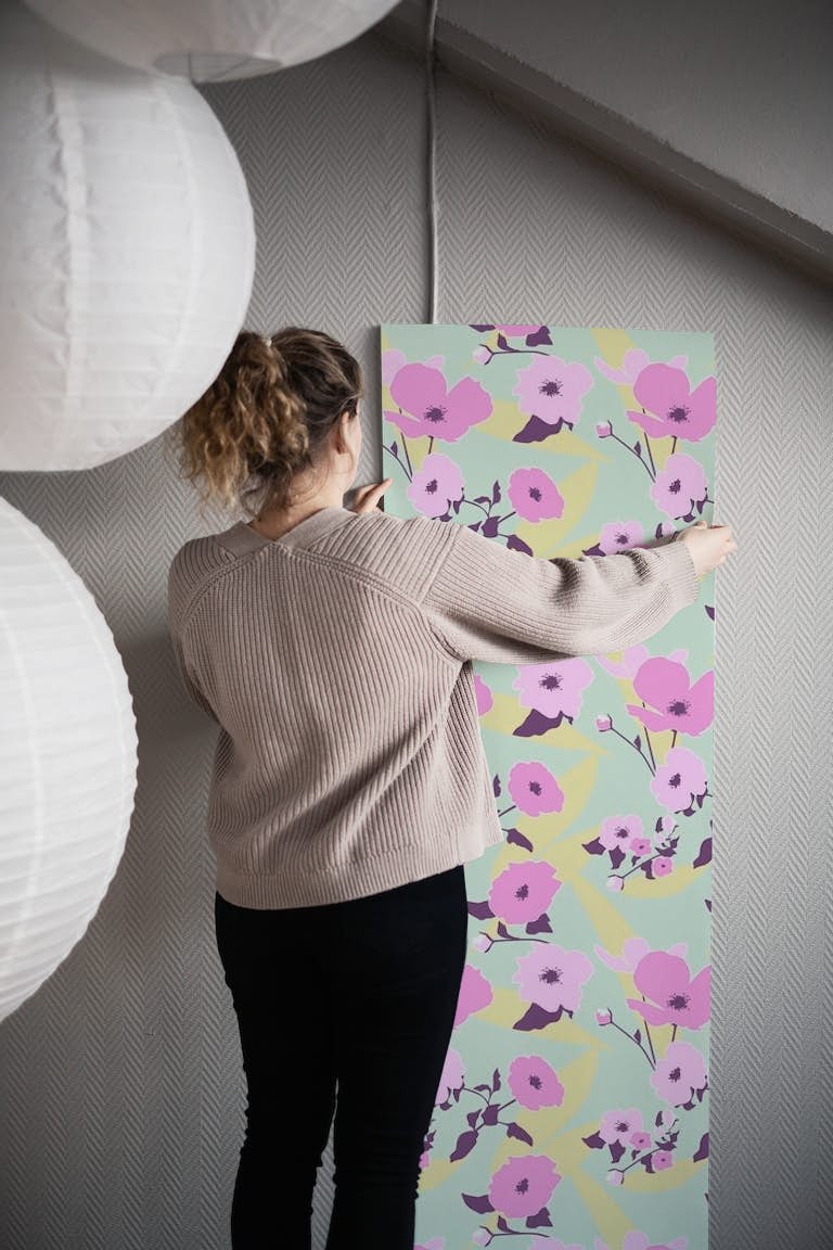 Modern Flowers pink nectar papel de parede roll