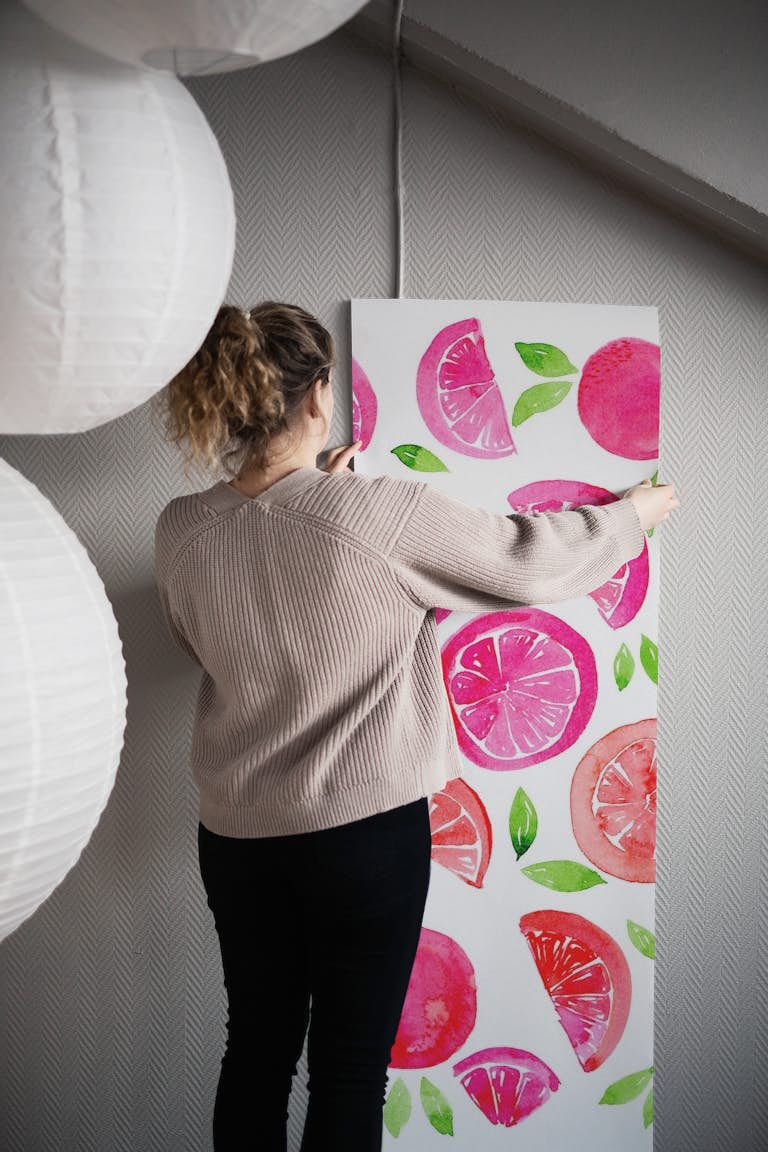 Watercolor grapefruit pattern papel pintado roll
