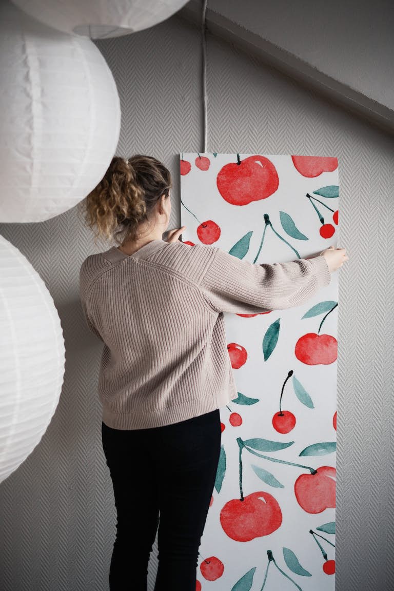 Watercolor cherries wallpaper roll
