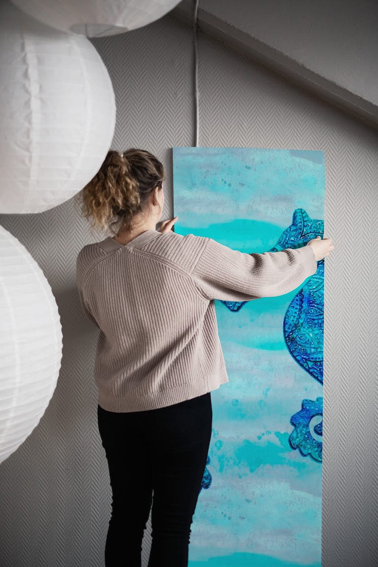 Blue Sea Horse Watercolor wallpaper roll