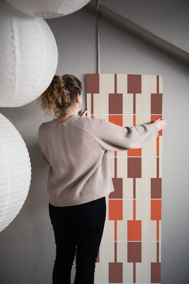 Ivory Rust Retro Mod Geometric wallpaper roll