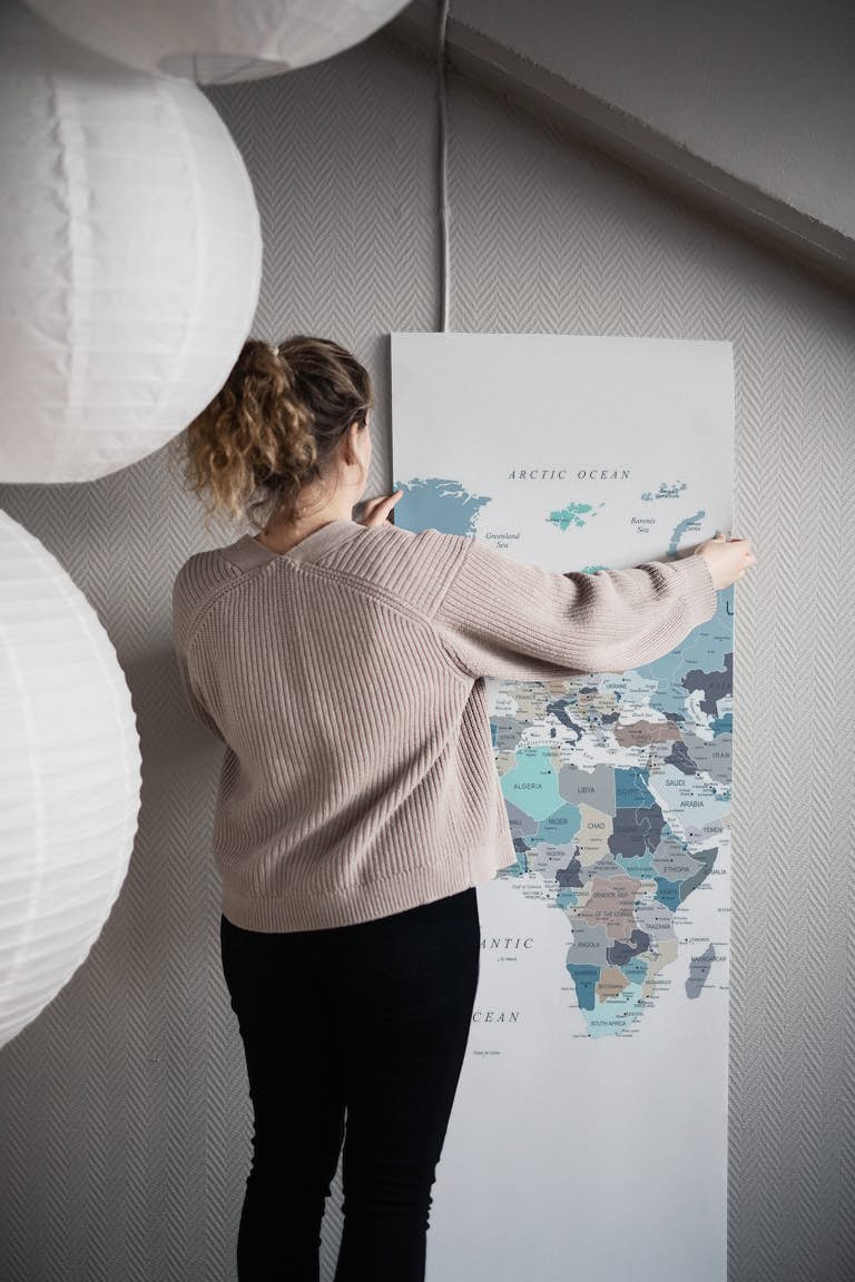 World Map in Neutral Tones wallpaper roll