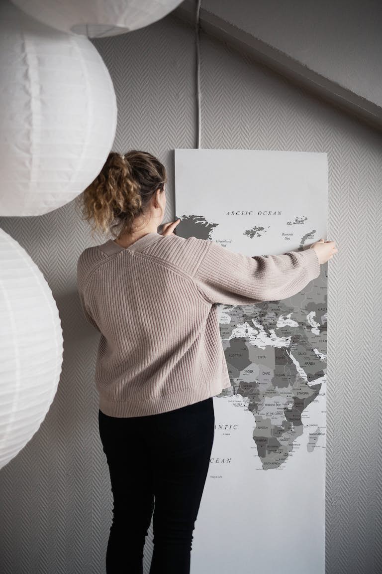 Black and White World Map papel de parede roll