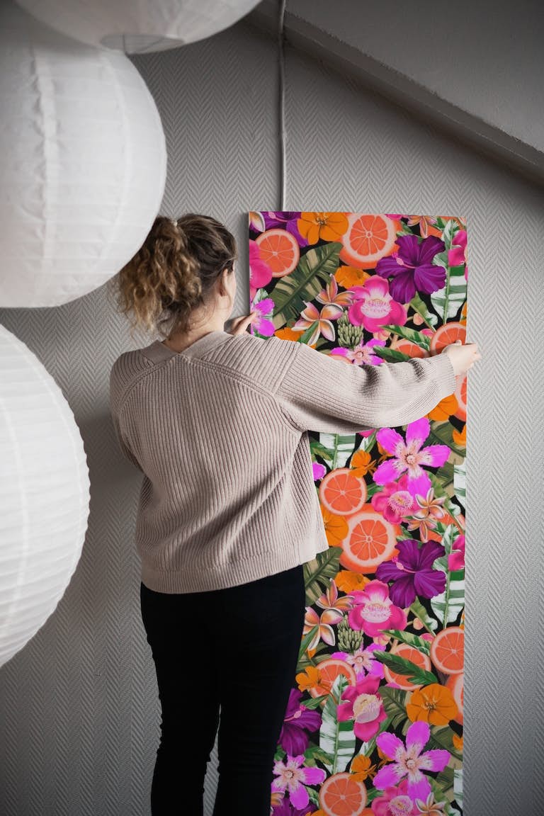 Flowers and Fruits - Orange behang roll