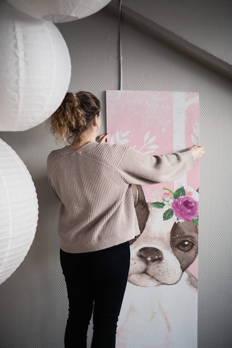 French Flower Bulldog wallpaper roll