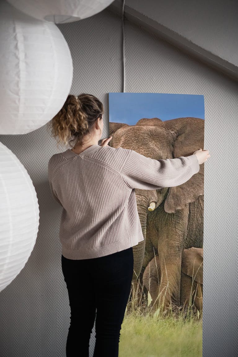 Elephant mom protecting her calves papel pintado roll