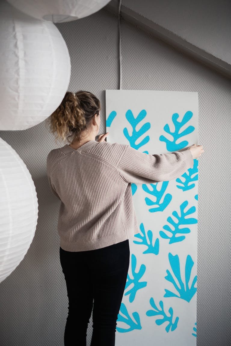 Matisse Style Aqua Leaves wallpaper roll