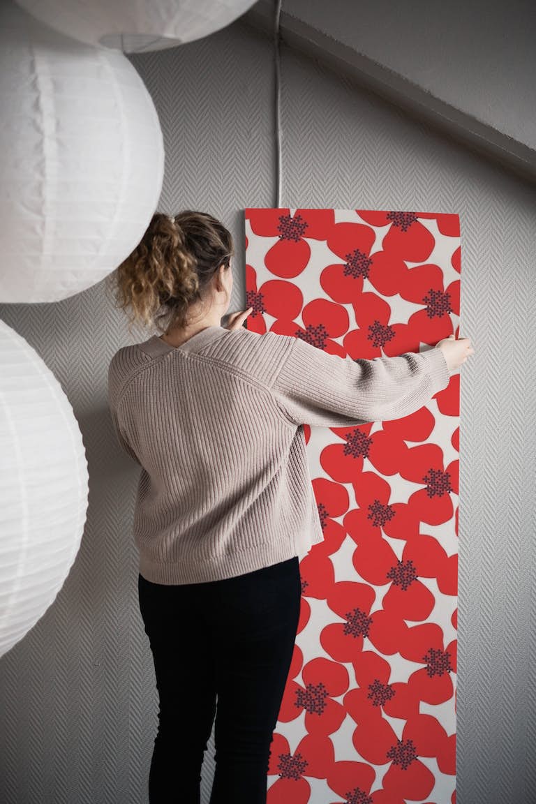 Bold Red Floral tapetit roll