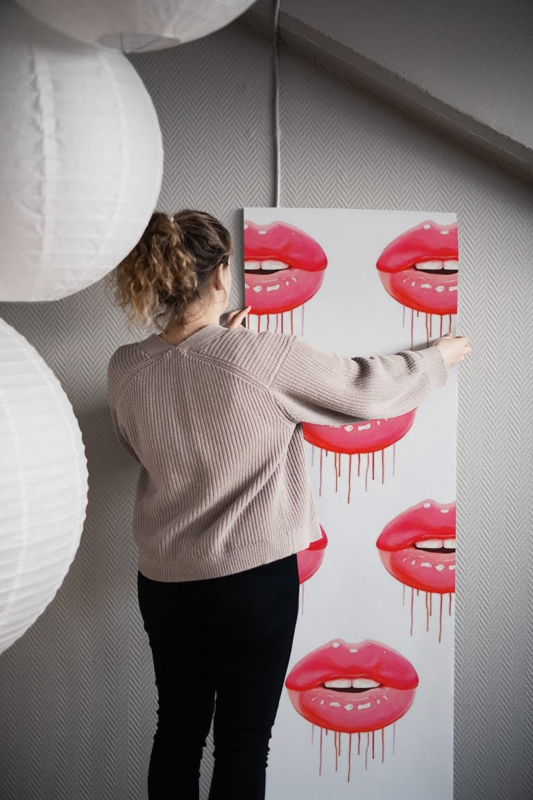 Red lips pattern wallpaper roll