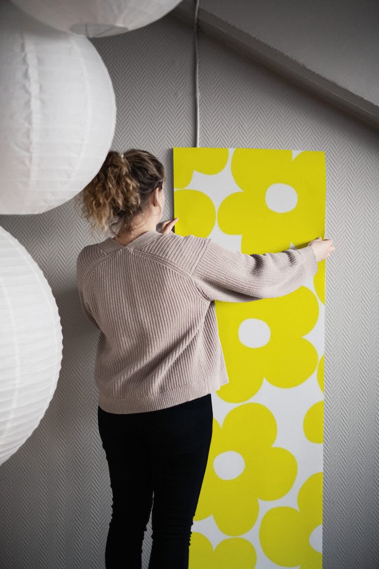 Retro Neon Yellow Daisies 1 wallpaper roll