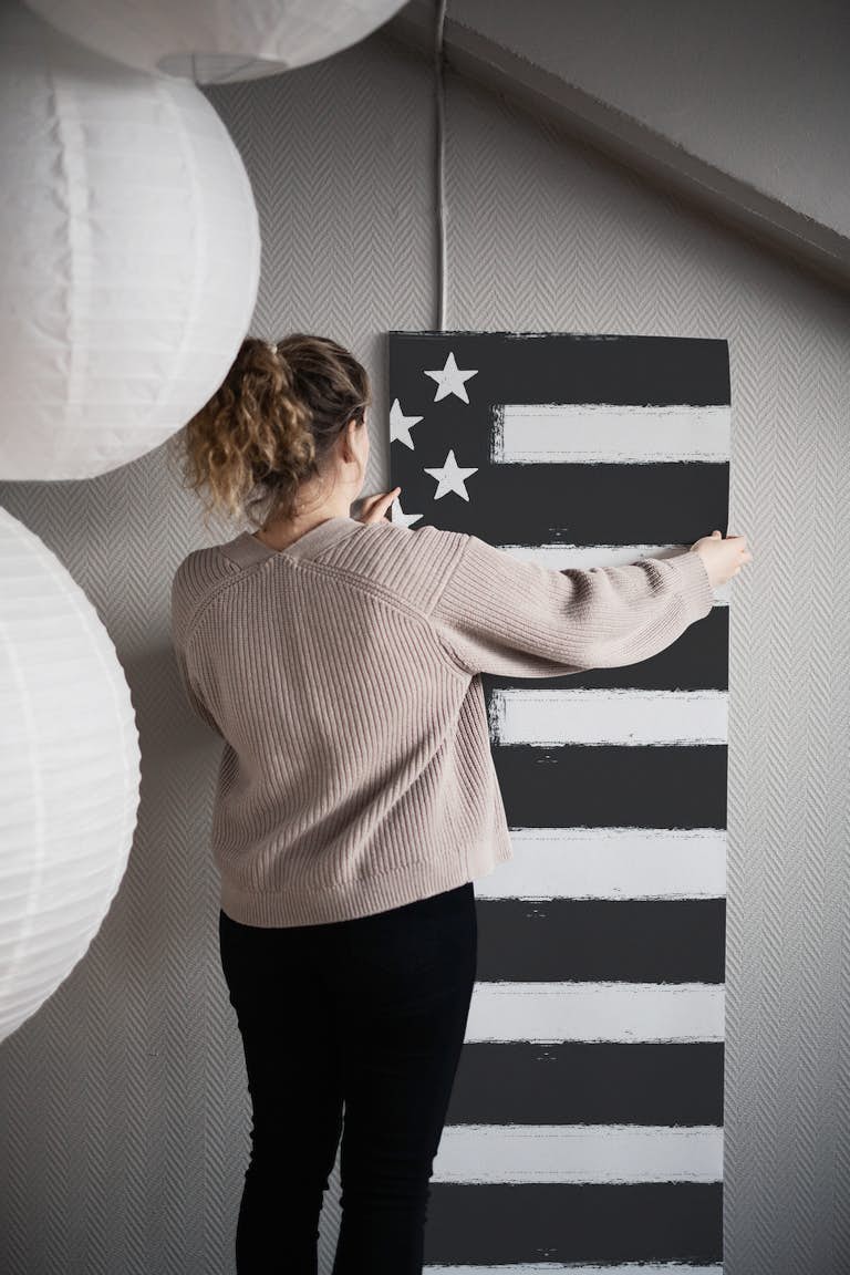 USA Flag Black And White wallpaper roll