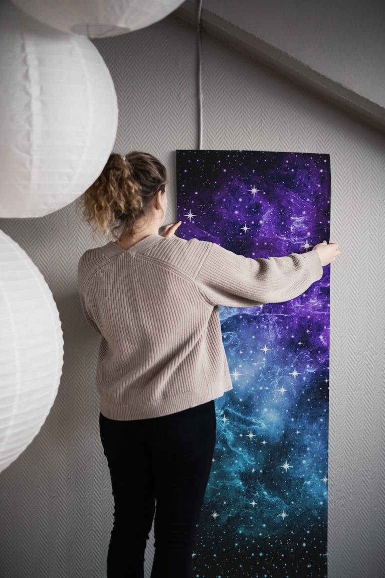 Purple Teal Galaxy Nebula 1 papel de parede roll
