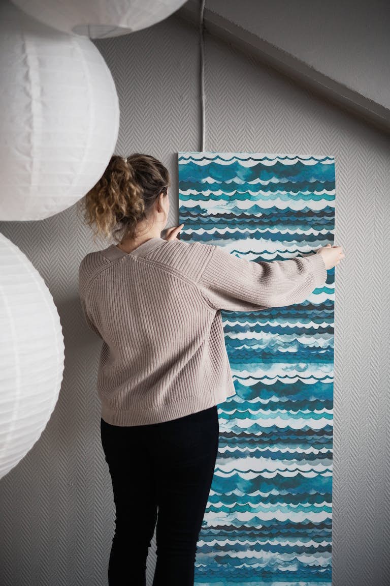 Sea Waves Blue Aqua wallpaper roll