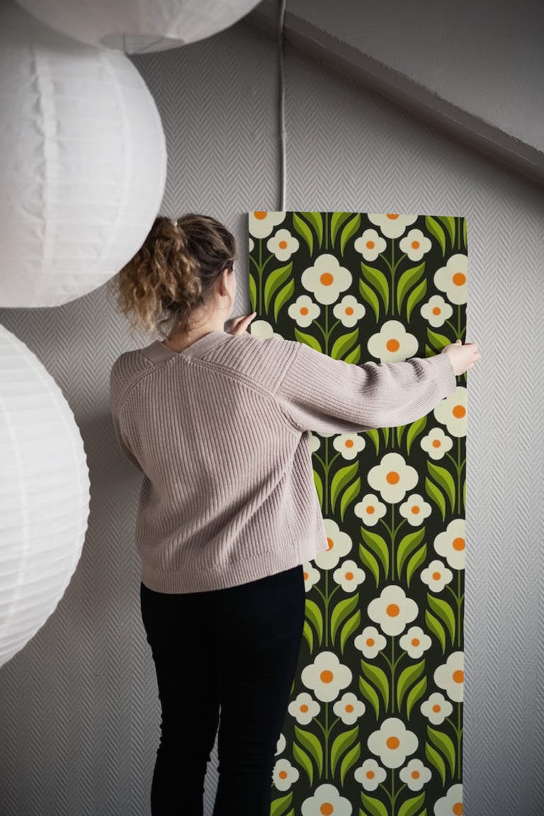 1028 Retro daisies pattern wallpaper roll