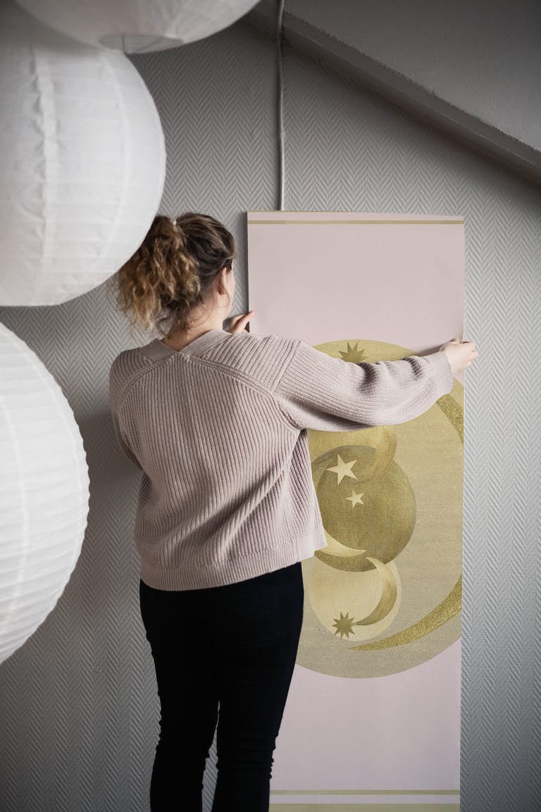 Blush Gold Moon and Stars 1 behang roll