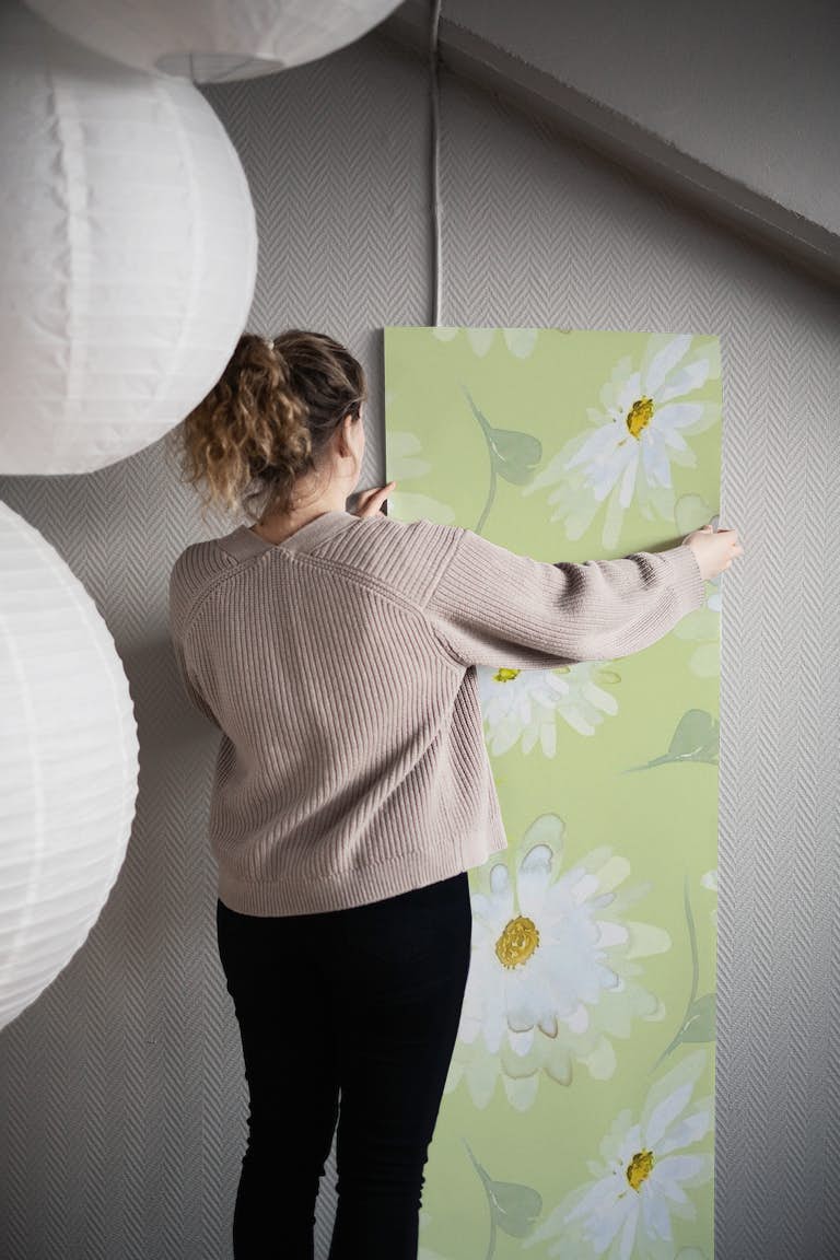 Light Green Daisy Meadow wallpaper roll
