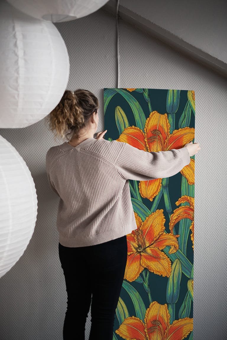 Orange lily flowers wallpaper roll