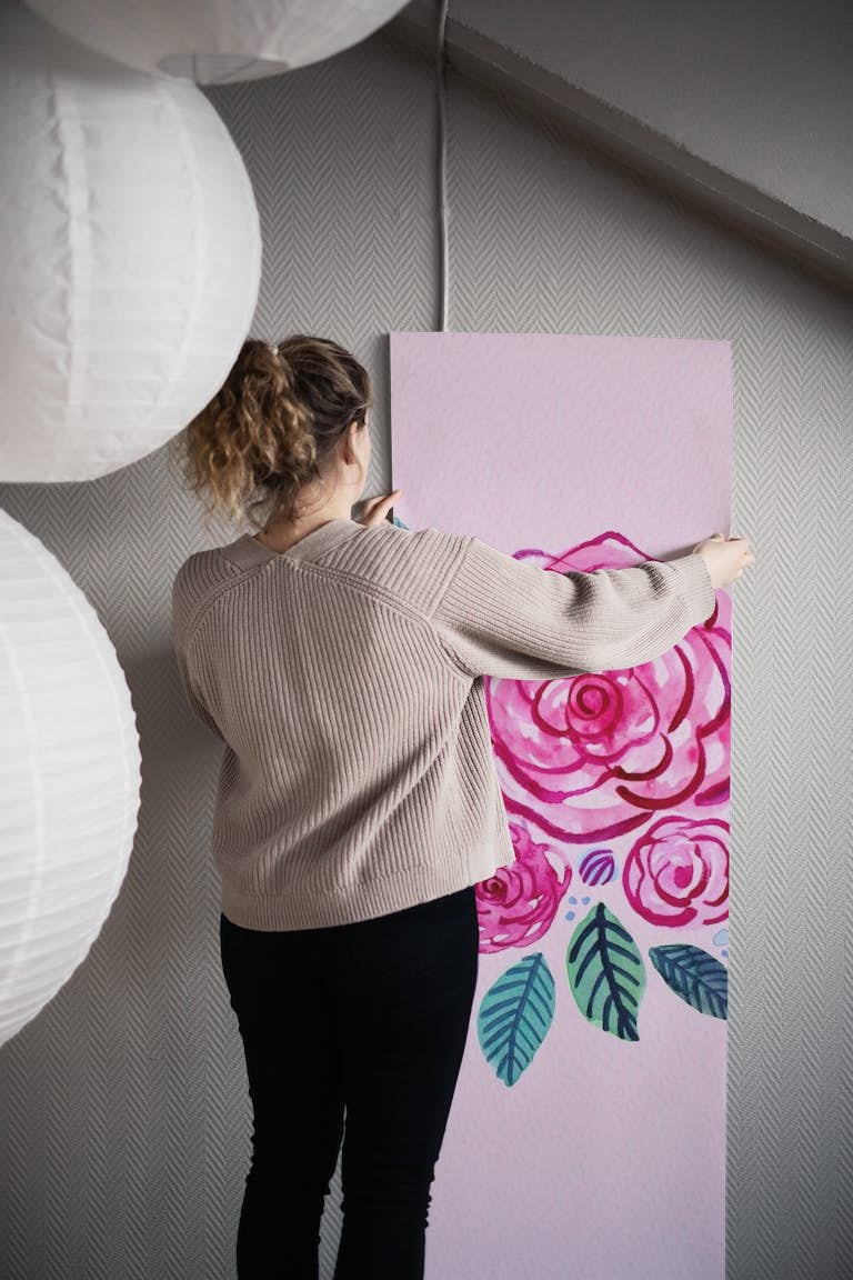 Spring rose bouquet - pink wallpaper roll