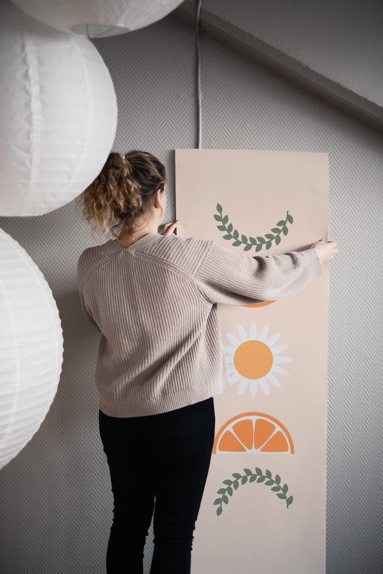 Floral Fruit Moon Phases Peach behang roll