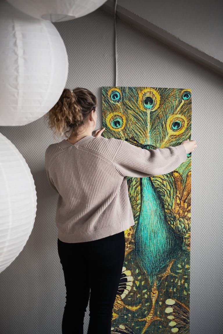 Vintage Peacock Painting behang roll