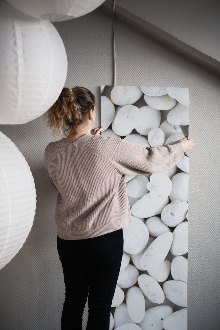 White pebbles wallpaper roll