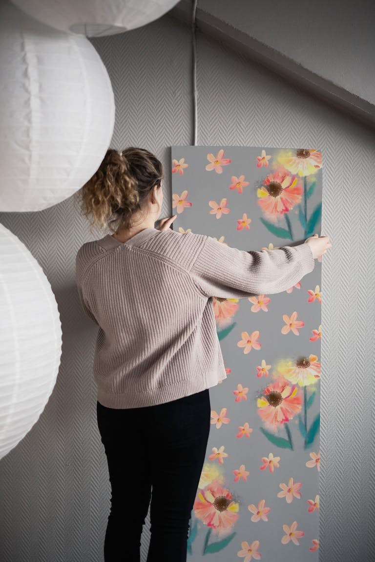 Painted Flowers wallpaper papiers peint roll