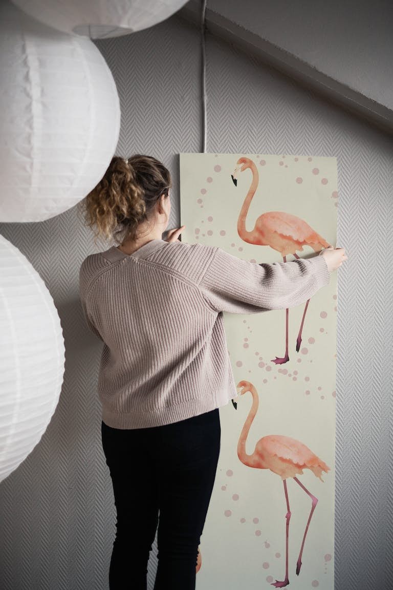 The Flamingo Dance pearl wallpaper roll