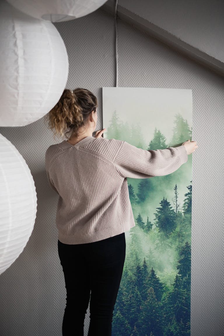 Misty fir forest wallpaper roll