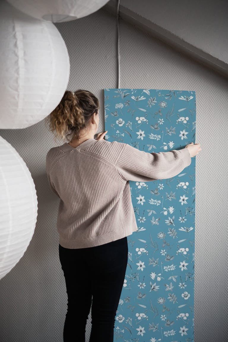 Pattern Floral Blue papel de parede roll