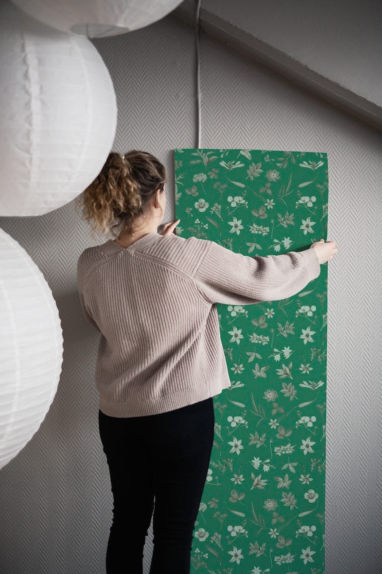 Pattern Floral Grön papel de parede roll