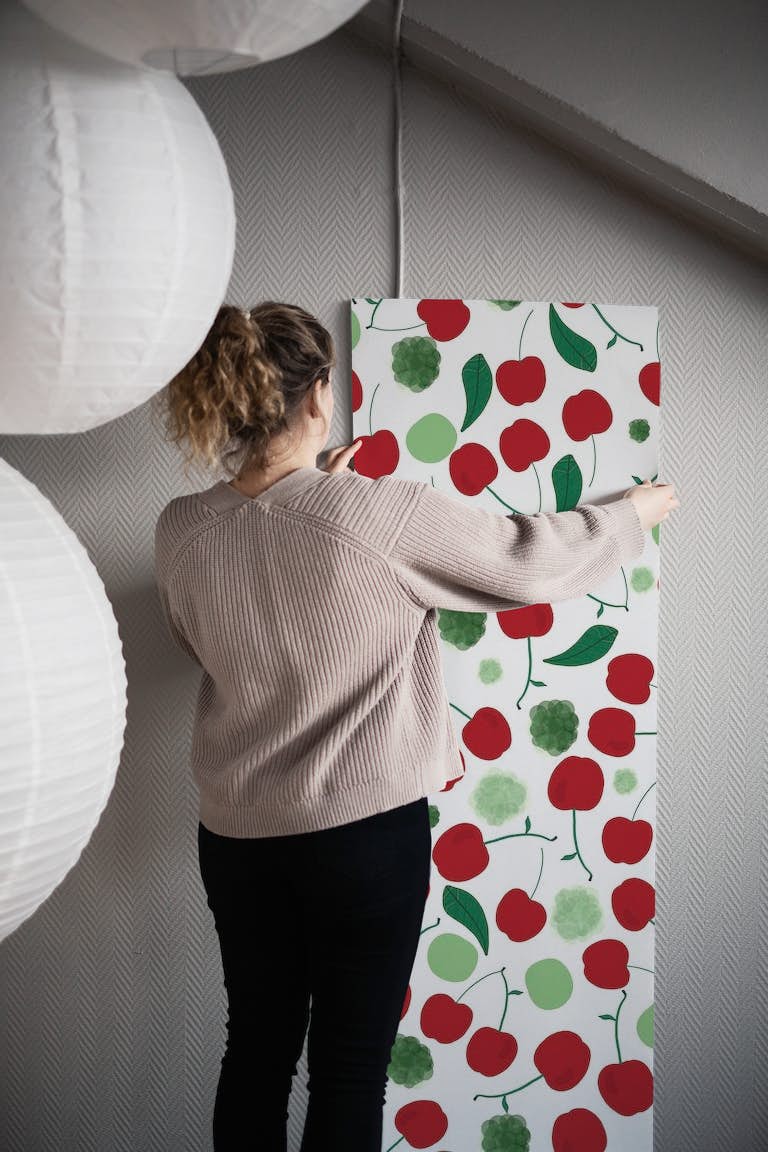 Cherries with shining dots behang roll