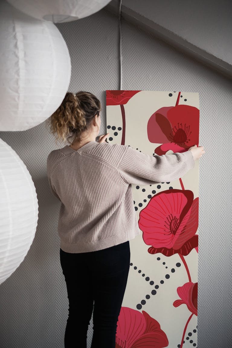 Red poppies pattern behang roll