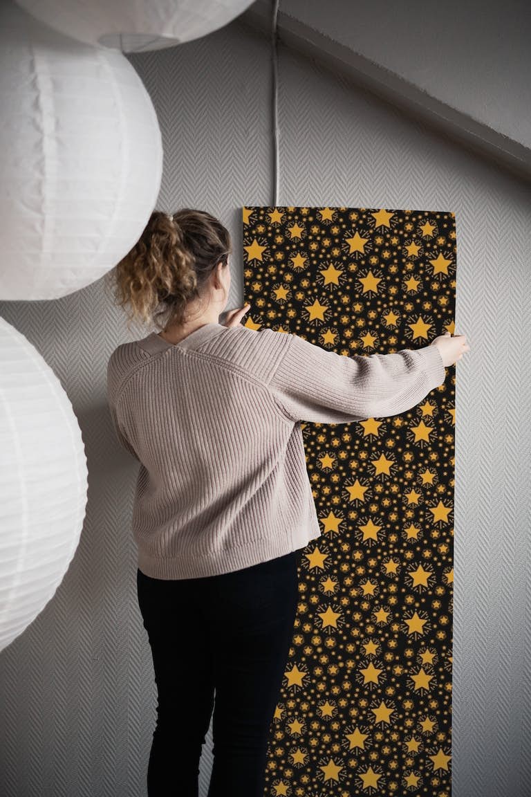 Golden Stars on Black wallpaper roll