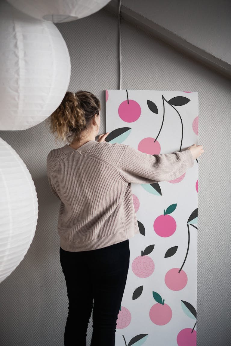 Cherries Pink wallpaper roll