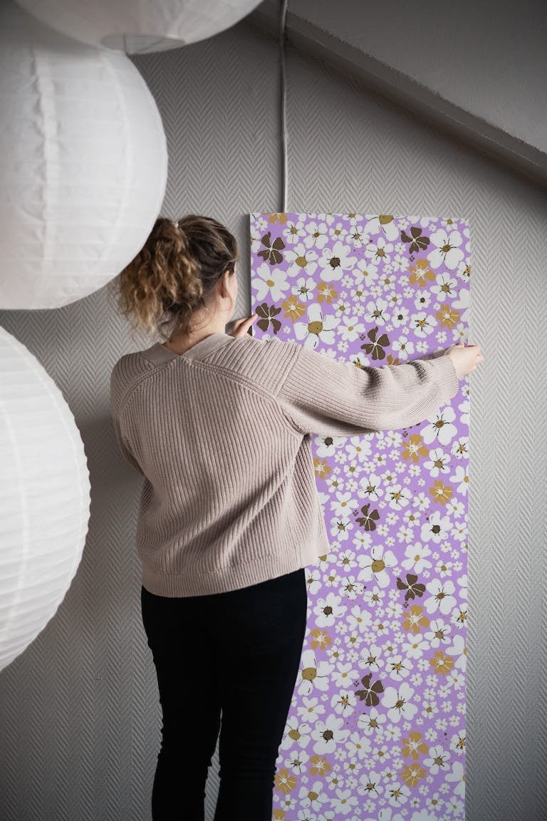 Daisies ditsy lilac wallpaper roll