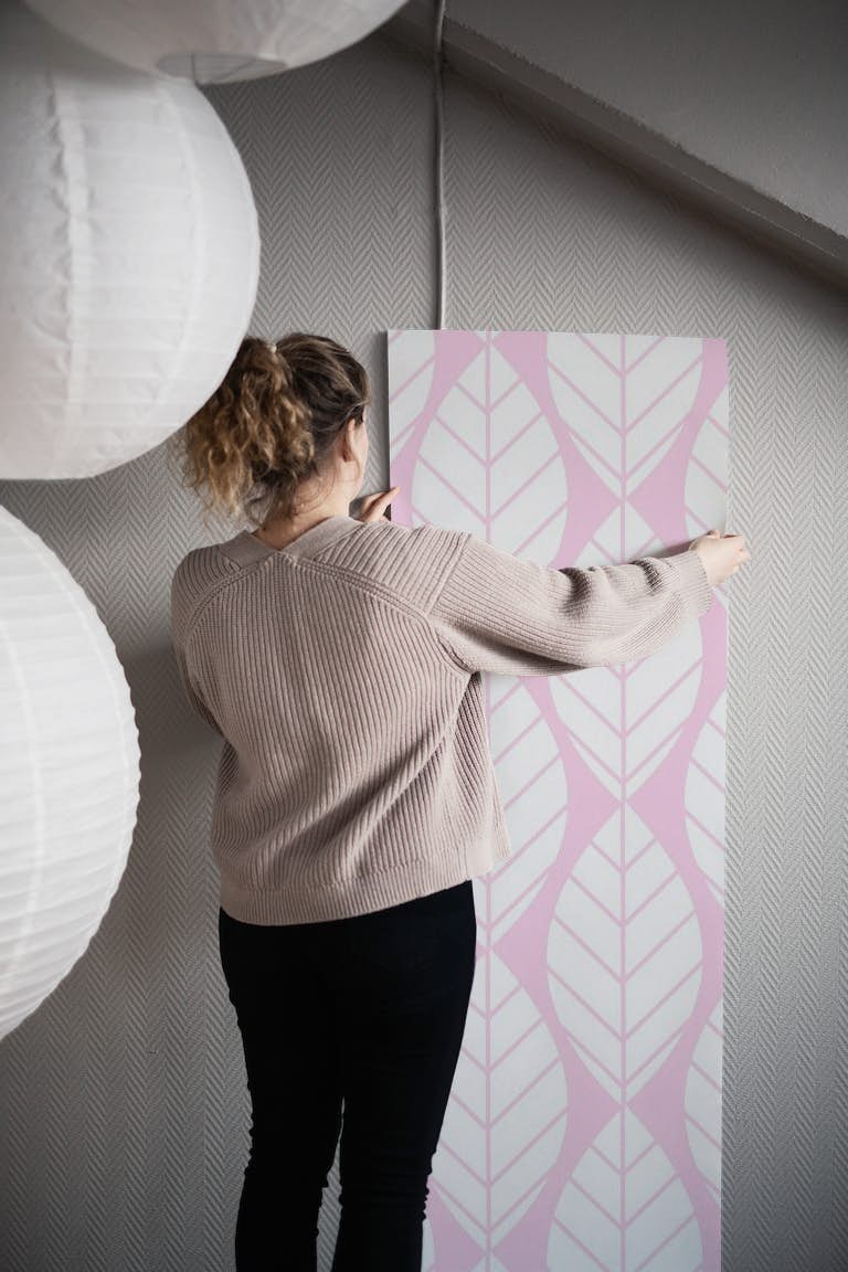 Pastel Pink Leaf Pattern papel de parede roll