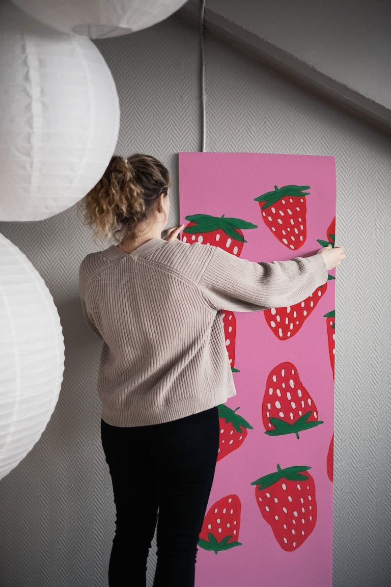 Organic summer strawberries wallpaper roll