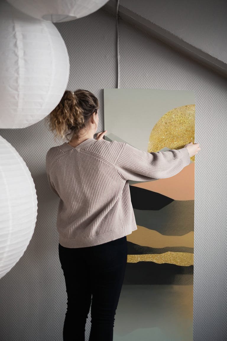 Golden Moon Rise Landscape Art wallpaper roll