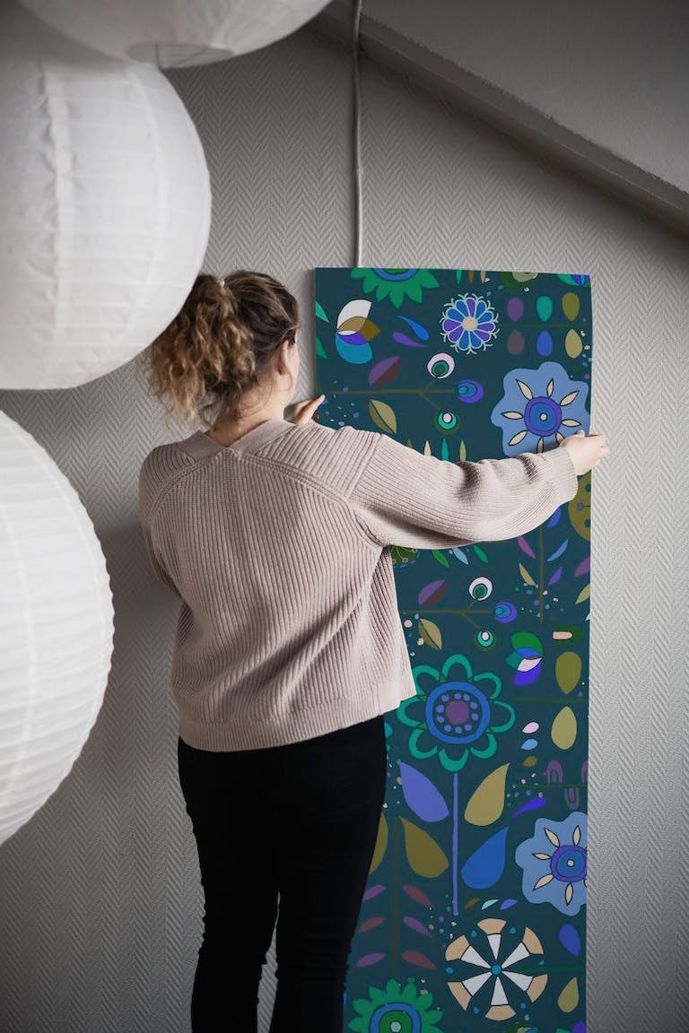 Blue Scandinavian Flowers wallpaper roll