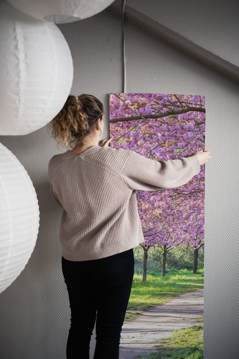 Idyllic cherry blossom alley wallpaper roll