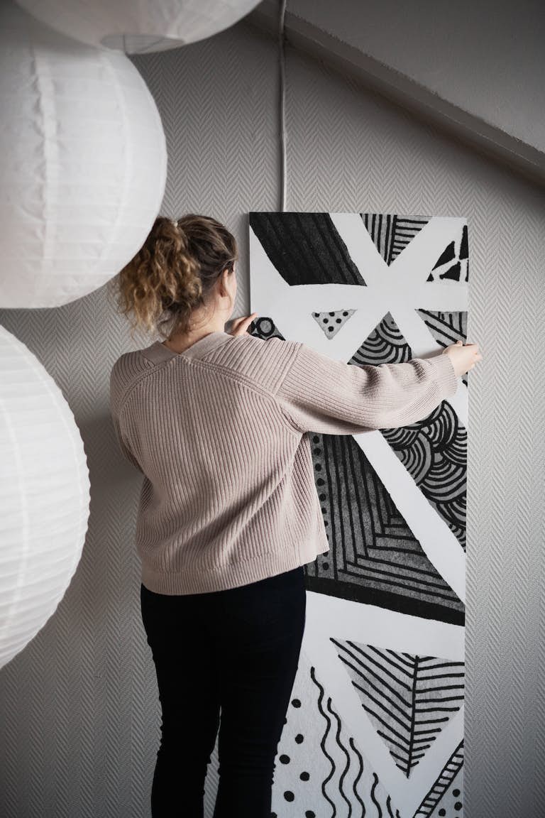 Black and white zentangle wallpaper roll