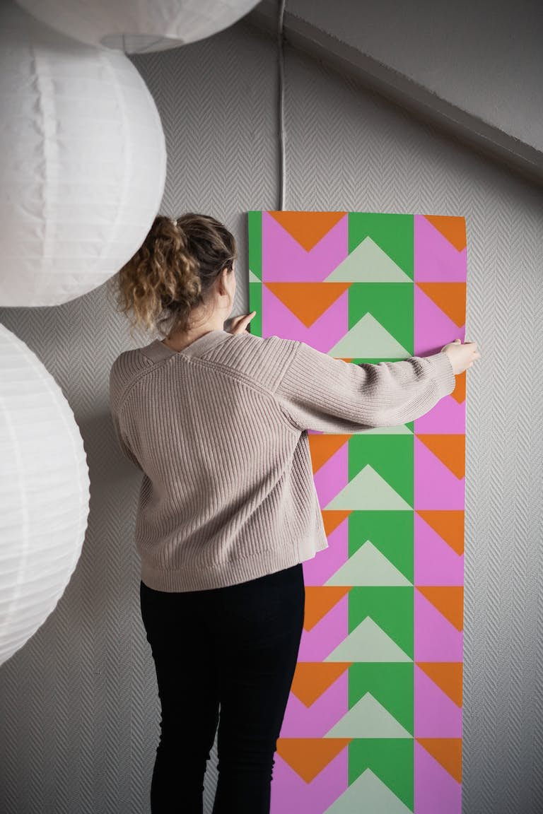 Pink and Green Triangles behang roll