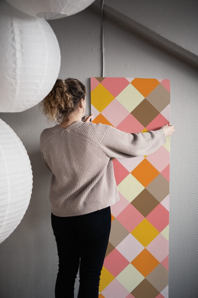 Retro Square Tiles Pink Blush wallpaper roll