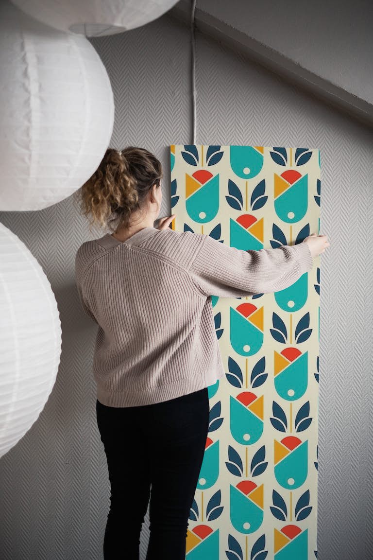 2018 Blue tulips pattern papel pintado roll