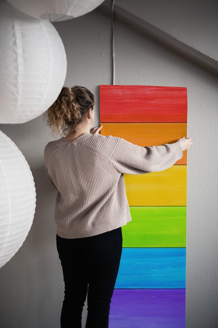 Rainbow planks wallpaper roll