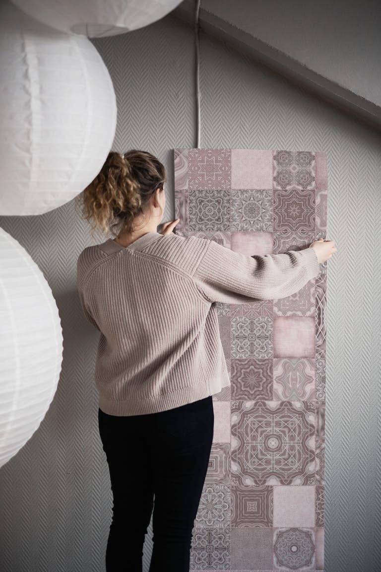 Vintage Tiles Pink wallpaper roll
