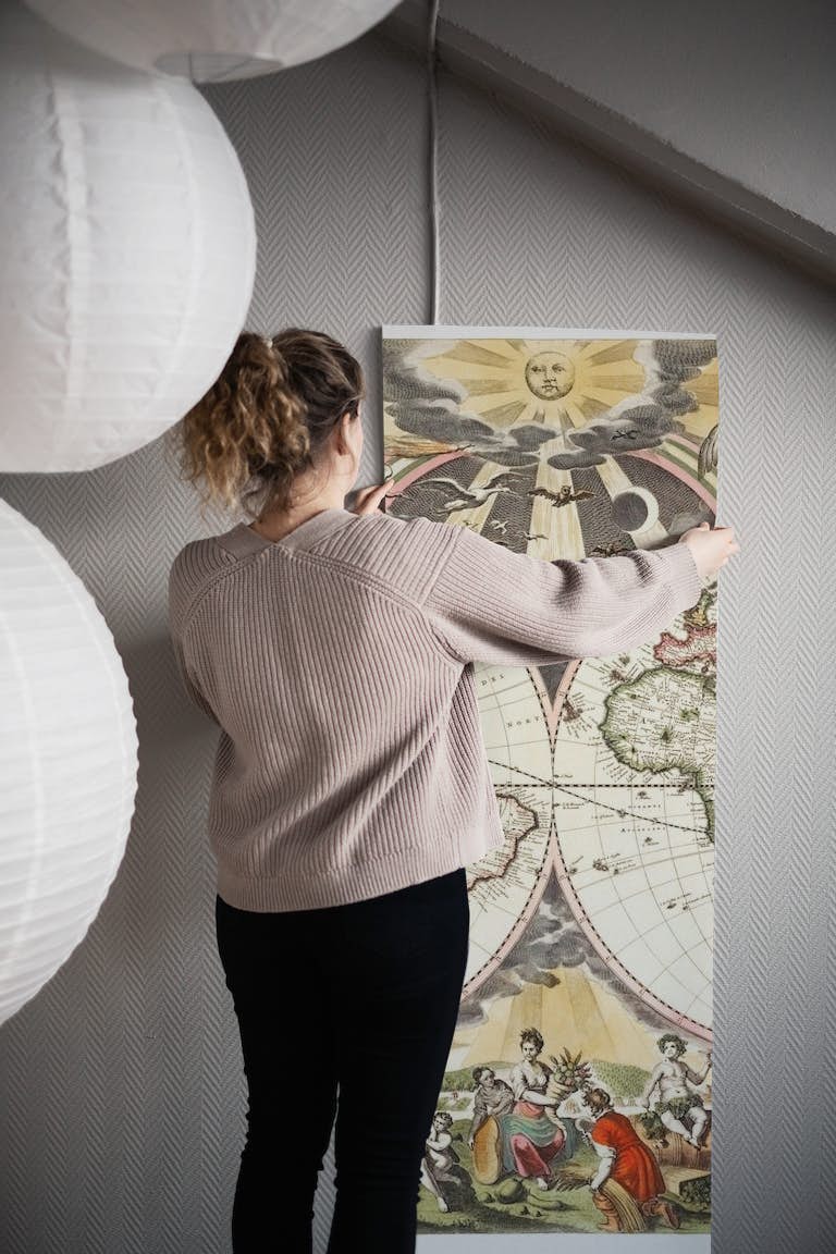 Antique Dutch World Map tapetit roll