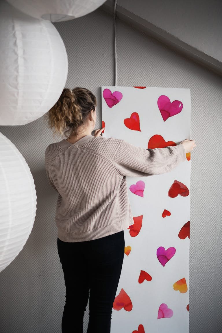 Valentines day hearts magenta behang roll