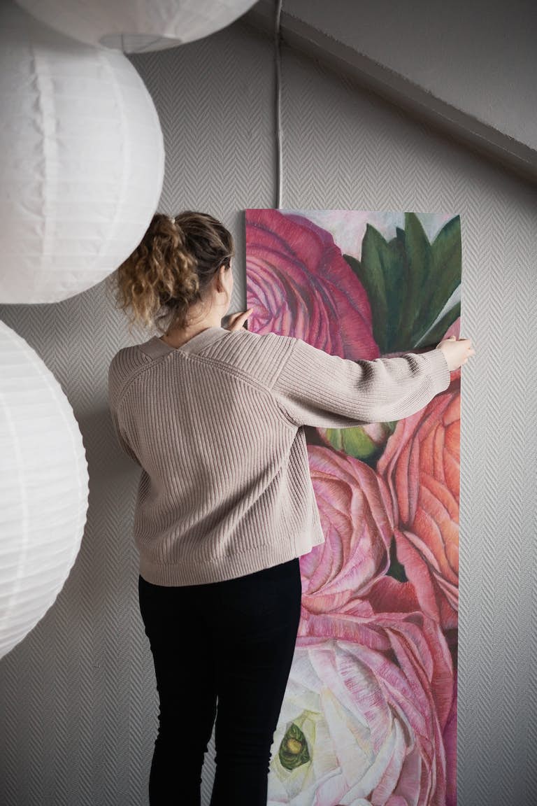 Arleth warm pink bouquet wallpaper roll