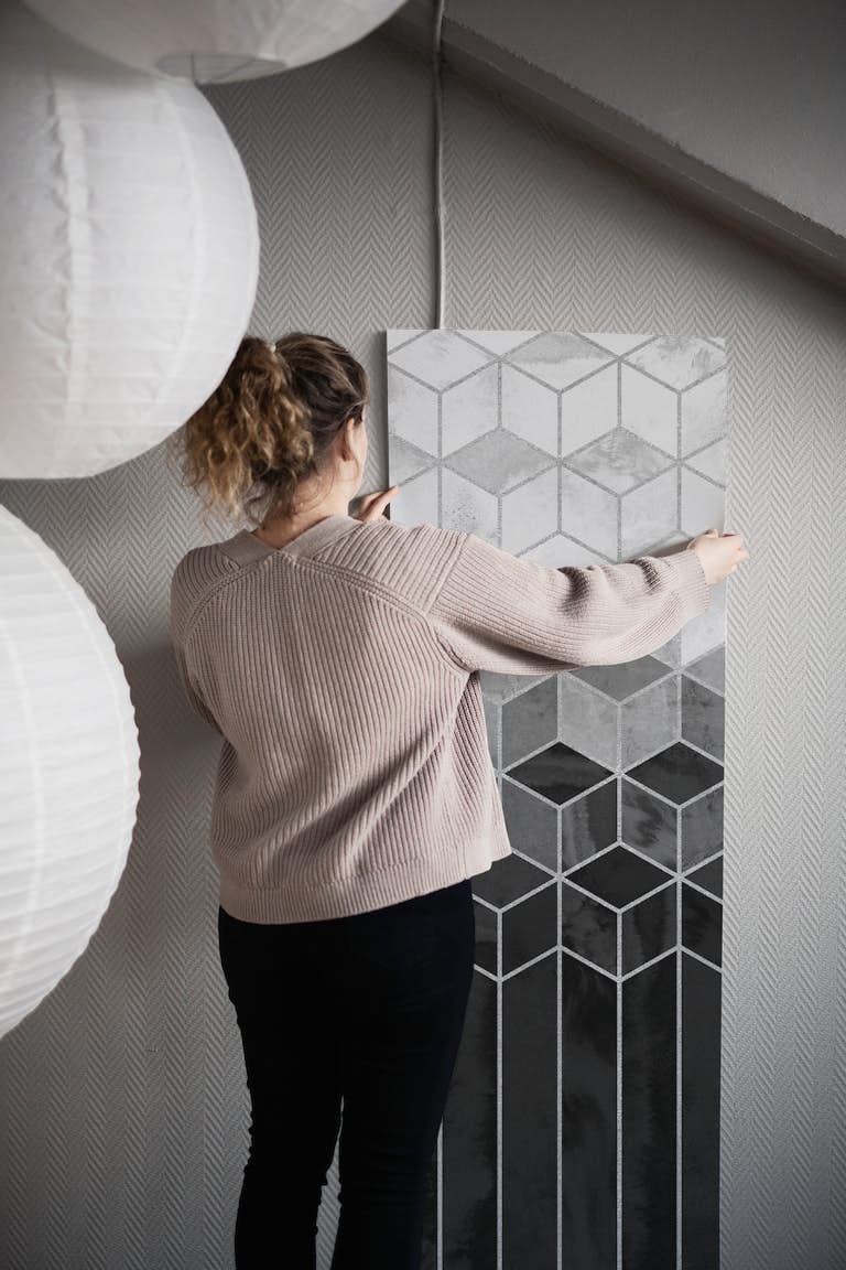 Black and White Gradient Cubes behang roll